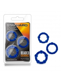 Набор из 3 синих эрекционных колец Stay Hard Beaded Cockrings - Blush Novelties - в Дзержинске купить с доставкой