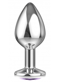 Малая серебристая анальная пробка Diamond Purple Sparkle Small с фиолетовым кристаллом - 7 см. - Lola Games - купить с доставкой в Дзержинске