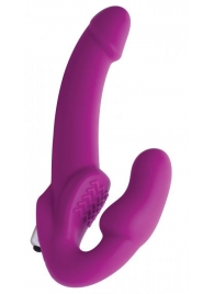 Ярко-розовый безремневой вибрострапон Evoke Vibrating Strapless Silicone Strap-on Dildo - XR Brands - купить с доставкой в Дзержинске