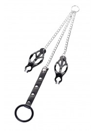 Черно-серебристые зажимы для сосков с кольцом для пениса TOYFA Metal - ToyFa - купить с доставкой в Дзержинске