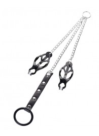 Черно-серебристые зажимы для сосков с кольцом для пениса TOYFA Metal - ToyFa - купить с доставкой в Дзержинске