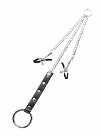 Серебристо-чёрные зажимы для сосков с кольцом для пениса TOYFA Metal - ToyFa - купить с доставкой в Дзержинске