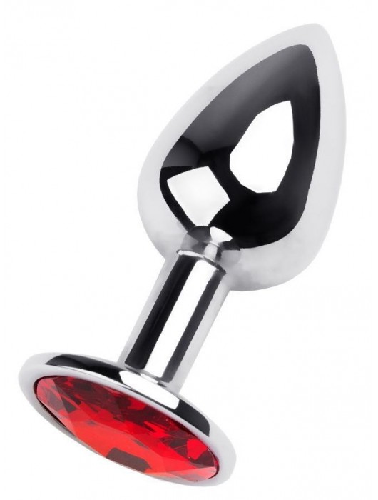 Маленькая коническая серебристая анальная пробка с красным кристаллом - 7 см. - ToyFa - купить с доставкой в Дзержинске