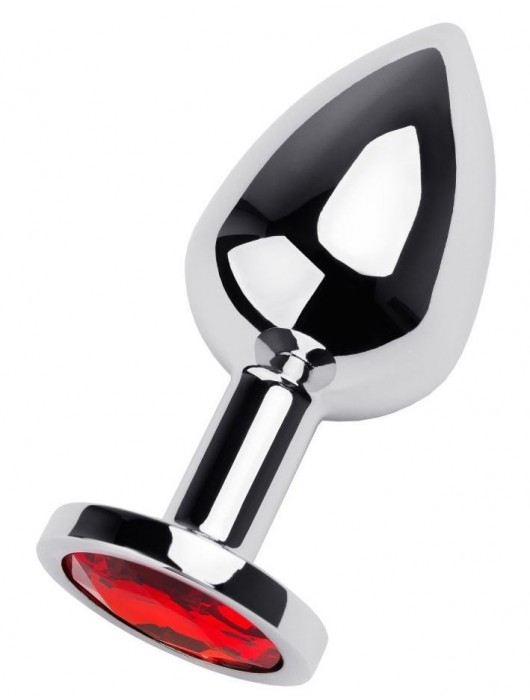 Серебристая коническая анальная пробка с красным кристаллом - 8 см. - ToyFa - купить с доставкой в Дзержинске