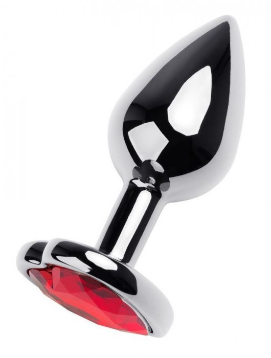 Серебристая коническая анальная пробка с красным кристаллом-сердечком - 7 см. - ToyFa - купить с доставкой в Дзержинске