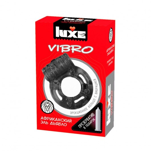 Чёрное эрекционное виброкольцо Luxe VIBRO  Африканский Эль Дьябло  + презерватив - Luxe - в Дзержинске купить с доставкой