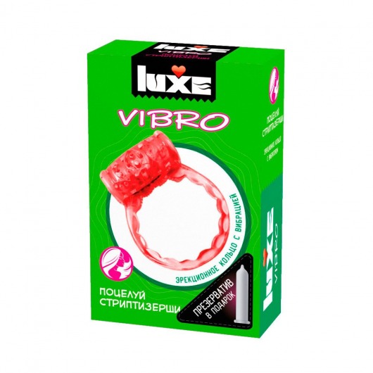 Розовое эрекционное виброкольцо Luxe VIBRO  Поцелуй стриптизёрши  + презерватив - Luxe - в Дзержинске купить с доставкой