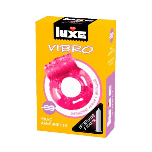 Розовое эрекционное виброкольцо Luxe VIBRO  Ужас Альпиниста  + презерватив - Luxe - в Дзержинске купить с доставкой