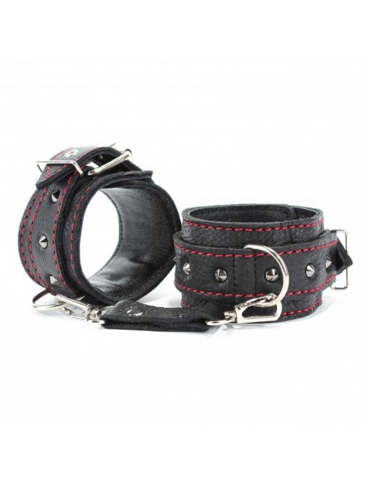 Черные оковы с шипами и контрастной строчкой - БДСМ Арсенал - купить с доставкой в Дзержинске