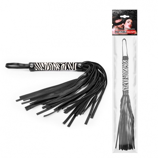 Черная многохвостовая плеть с круглой ручкой-зеброй - 39 см. - Notabu - купить с доставкой в Дзержинске