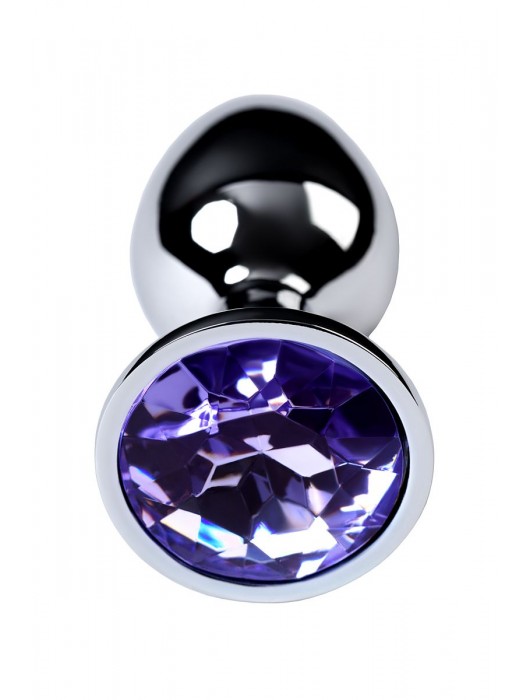 Серебристая конусовидная анальная пробка с фиолетовым кристаллом - 7 см. - ToyFa - купить с доставкой в Дзержинске