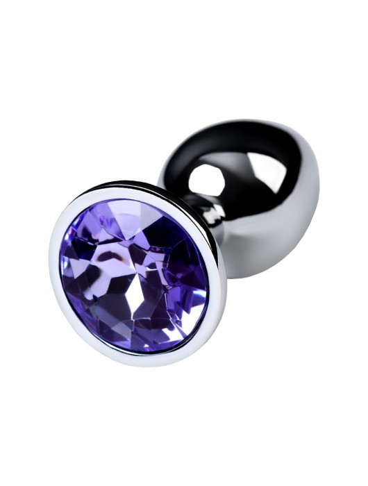Серебристая конусовидная анальная пробка с фиолетовым кристаллом - 7 см. - ToyFa - купить с доставкой в Дзержинске
