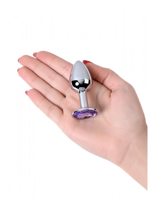 Серебристая конусовидная анальная пробка с фиолетовым кристаллом - 7 см. - ToyFa - купить с доставкой в Дзержинске