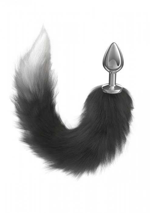 Серебристая анальная пробка с черным хвостом Starlit - Lola Games - купить с доставкой в Дзержинске