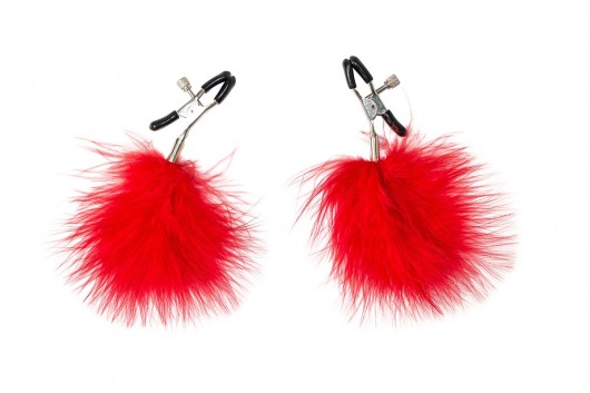 Зажимы на соски с красным пухом Euphoric - Lola Games - купить с доставкой в Дзержинске