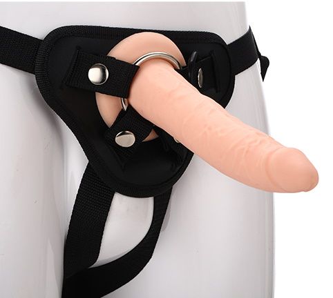 Телесный страпон на черных трусиках STRAP ON REAL DILDO - 20 см. - Dream Toys - купить с доставкой в Дзержинске