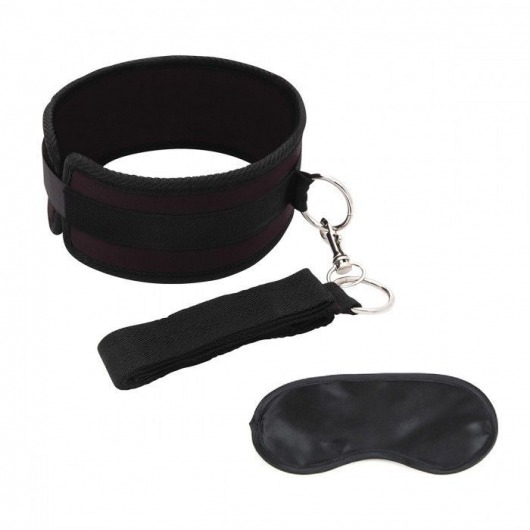 Черный ошейник с длинным поводком Collar and Leash Set - Lux Fetish - купить с доставкой в Дзержинске