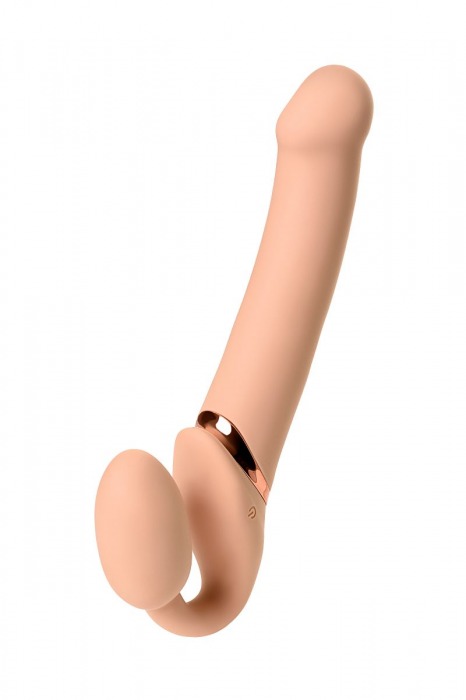 Телесный безремневой вибрострапон Vibrating Bendable Strap-On L - Strap-on-me - купить с доставкой в Дзержинске