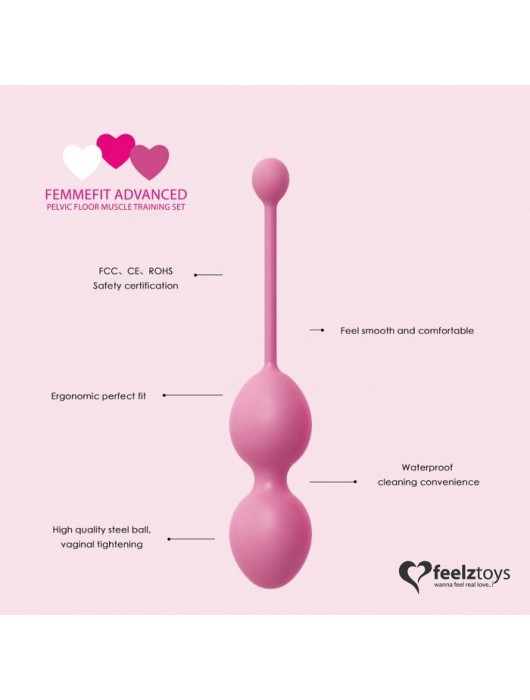 Набор из 3 розовых вагинальных шариков FemmeFit Advanced Pelvic Muscle Training Set - FeelzToys