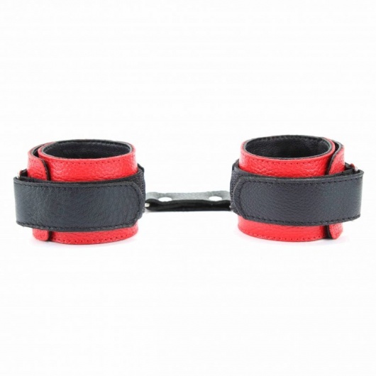 Красно-чёрные кожаные наручники - БДСМ Арсенал - купить с доставкой в Дзержинске
