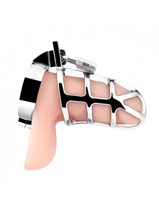 Серебристая металлическая клетка для члена с замком Enslave Cock Cage - BlueLine - купить с доставкой в Дзержинске