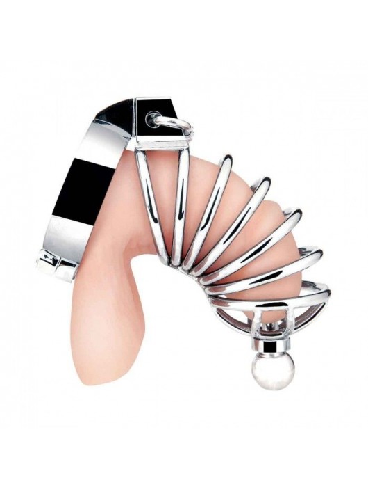 Серебристая клетка для члена Urethral Play Cage - BlueLine - купить с доставкой в Дзержинске
