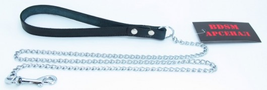 Металлический поводок с кожаной ручкой - БДСМ Арсенал - купить с доставкой в Дзержинске