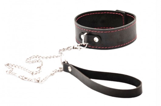 Черный широкий ошейник с красной строчкой и поводком - Crazy Handmade - купить с доставкой в Дзержинске