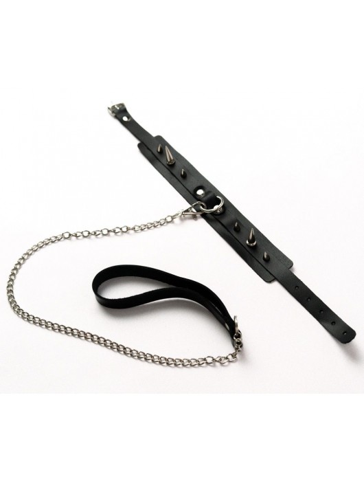 Черный ошейник с шипами и поводком - Crazy Handmade - купить с доставкой в Дзержинске