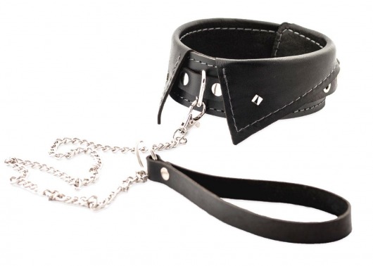 Черный ошейник-воротничок с металлическим поводком - Crazy Handmade - купить с доставкой в Дзержинске