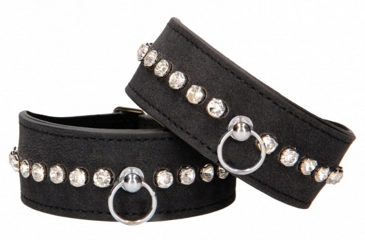 Черные наручники Diamond Studded Wrist Cuffs - Shots Media BV - купить с доставкой в Дзержинске