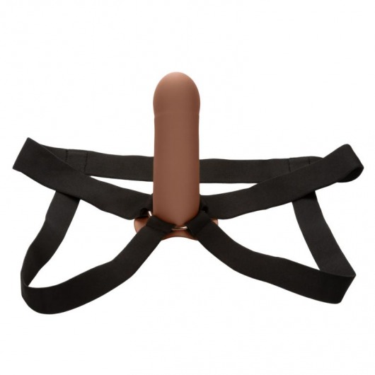 Коричневый фаллопротез из силикона Extension with Harness - 15,75 см. - California Exotic Novelties - купить с доставкой в Дзержинске