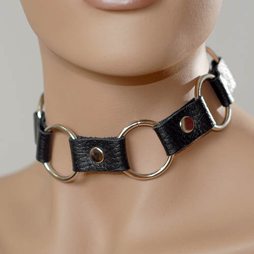 Кожаный черный ошейник с кольцами - Sitabella - купить с доставкой в Дзержинске