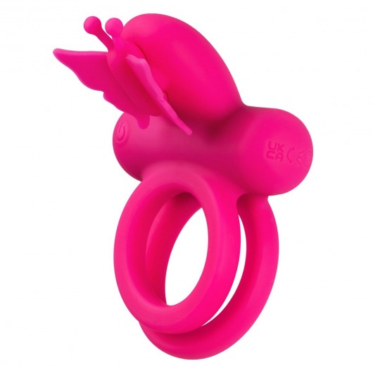 Розовое эрекционное виброкольцо Silicone Rechargeable Dual Butterfly Ring - California Exotic Novelties - в Дзержинске купить с доставкой