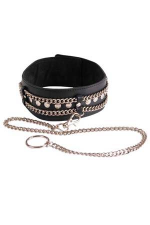Чёрный ошейник с цепочками и поводком - Sitabella - купить с доставкой в Дзержинске