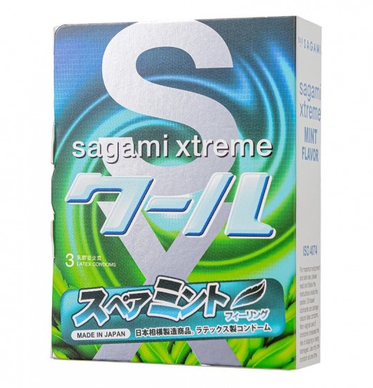 Презервативы Sagami Xtreme Mint с ароматом мяты - 3 шт. - Sagami - купить с доставкой в Дзержинске