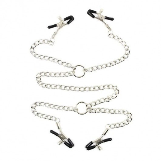 Серебристые зажимы для сосков и половых губ на тонкой цепочке - Notabu - купить с доставкой в Дзержинске