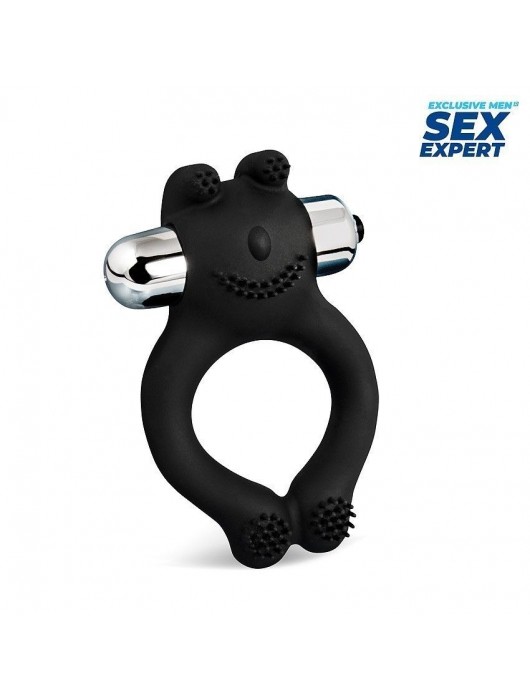 Черное силиконовое эрекционное виброкольцо Sex Expert - Sex Expert - в Дзержинске купить с доставкой