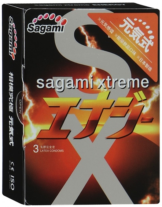 Презервативы Sagami Xtreme ENERGY с ароматом энергетика - 3 шт. - Sagami - купить с доставкой в Дзержинске