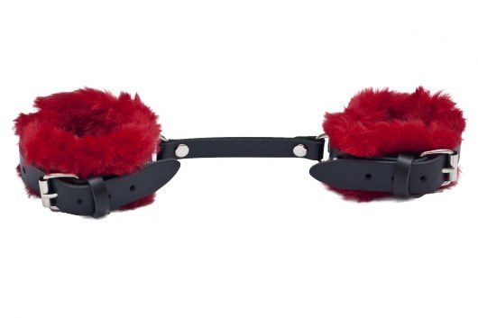 Черные базовые наручники из кожи с красной опушкой - Лунный свет - купить с доставкой в Дзержинске