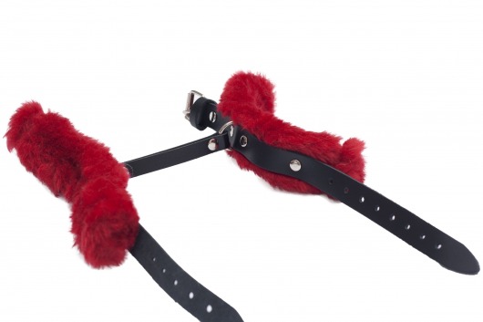 Черные базовые наручники из кожи с красной опушкой - Лунный свет - купить с доставкой в Дзержинске