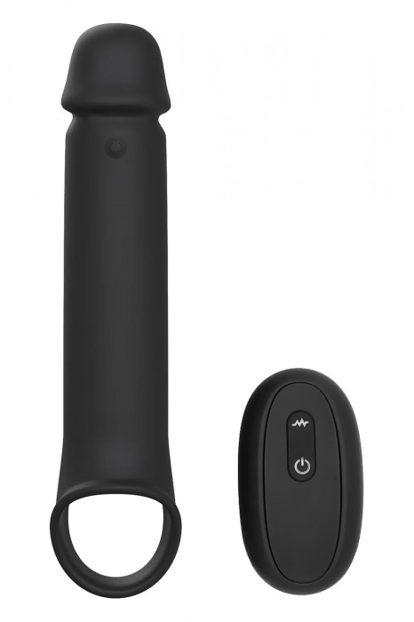 Черная насадка-удлинитель с вибрацией Vibrating Extender With Remote - Dream Toys - в Дзержинске купить с доставкой
