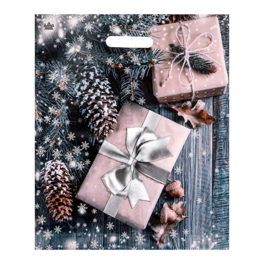 Новогодний пакет с принтом в виде подарков и вырубной ручкой (45х38 см) - Сима-Ленд - купить с доставкой в Дзержинске