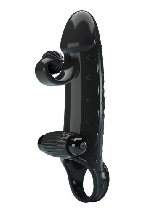 Черная вибронасадка на пенис с подхватом мошонки - 20 см. - Baile - в Дзержинске купить с доставкой