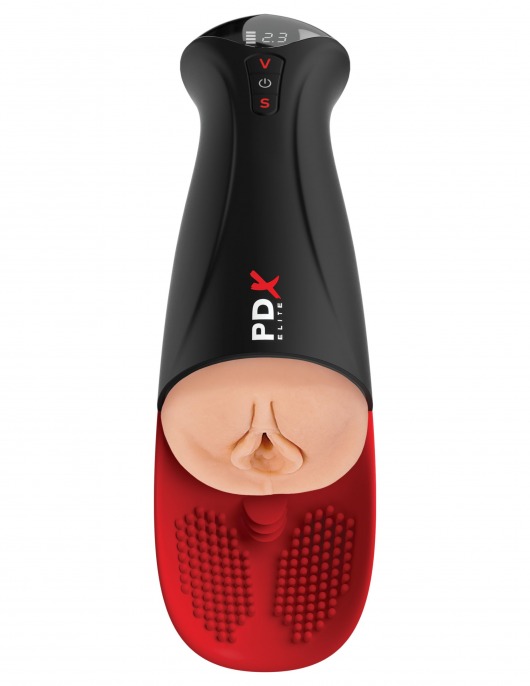 Телесный мастурбатор-вагина в черной колбе с вибрацией Fuck-O-Matic Pro XL - Pipedream - в Дзержинске купить с доставкой
