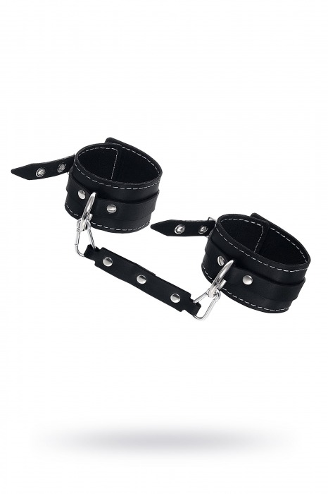 Черные двухслойные кожаные оковы с белой строчкой - Pecado - купить с доставкой в Дзержинске