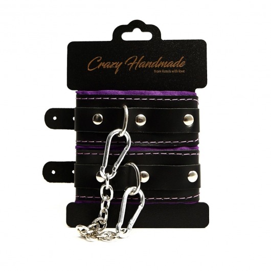 Черно-фиолетовые скругленные наручники с мягкой подкладкой - Crazy Handmade - купить с доставкой в Дзержинске