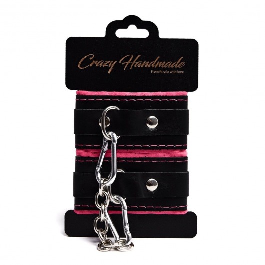 Черно-розовые скругленные наручники с мягкой подкладкой - Crazy Handmade - купить с доставкой в Дзержинске