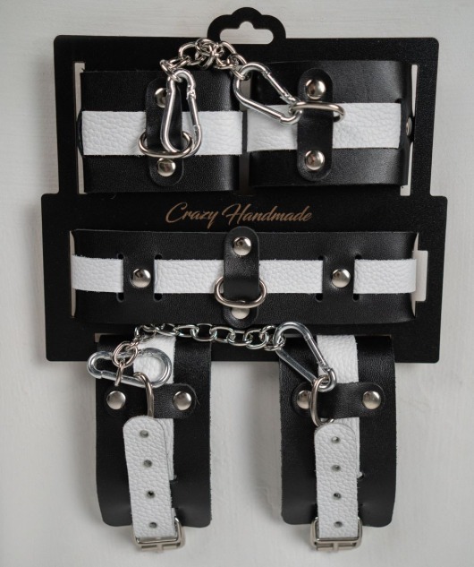 Набор фиксаторов из черной и белой натуральной кожи - Crazy Handmade - купить с доставкой в Дзержинске