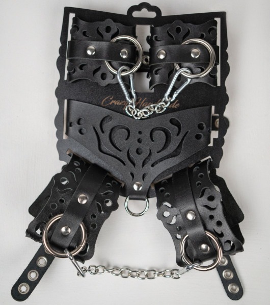 Черный ажурный кожаный набор фиксаций - Crazy Handmade - купить с доставкой в Дзержинске